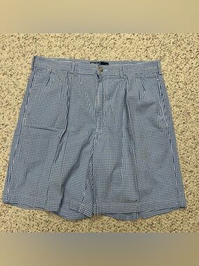 Polo Ralph Lauren Tyler Shorts Mens 36x9 Seersucker Pleated Striped Blue White